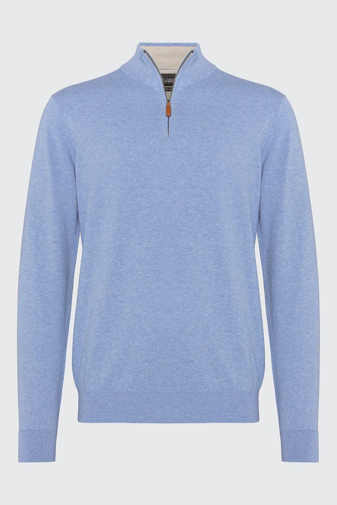 Bomull Merino Lys Blå Zip - Image 3
