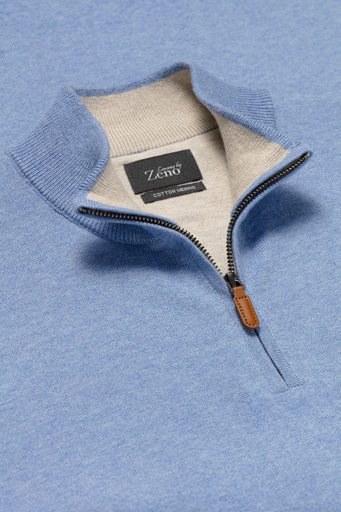 Bomull Merino Lys Blå Zip - Image 4