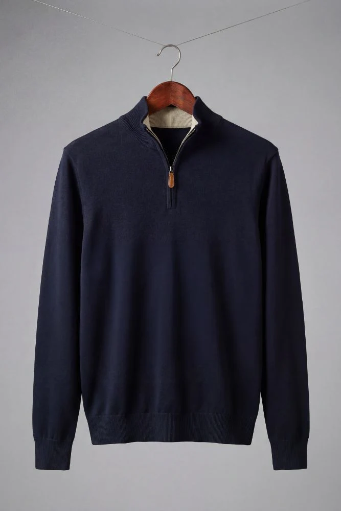 Bomull Merino Navy Zip