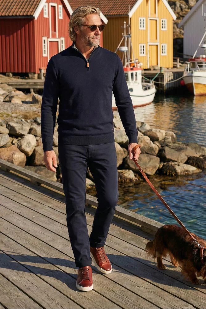 Bomull Merino Navy Zip - Image 2