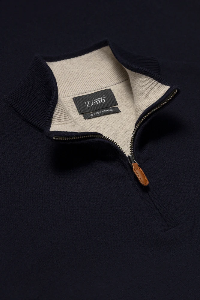Bomull Merino Navy Zip - Image 4
